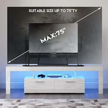 SANYOAC LED White TV Stand for 75 Inch, Center Table for Living Room, LED Light TV Console Table with Storage and Shelves for Living Room Bedroom (63 inch, White)