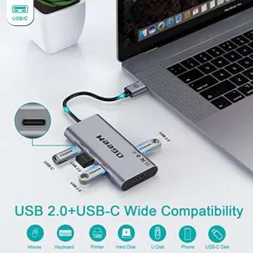QGeeM 7 in 1 USB 3.0 Data Hub Adapter in Aluminum Dongle with USB to HDMI Adapter 1080p Output,3 USB Ports,USB-C Data Port,SD/Micro Card Reader, Compatible with Windows, Mac, Android