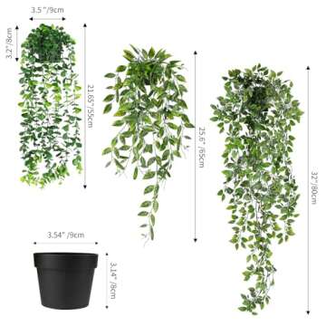 WXBOOM 3 Pack Artificial Hanging Plants Fake Potted Greenery Eucalyptus,Artificial Mandala Vine in Pot for Home Room Indoor Outdoor Shelf Decor
