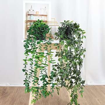 WXBOOM 3 Pack Artificial Hanging Plants Fake Potted Greenery Eucalyptus,Artificial Mandala Vine in Pot for Home Room Indoor Outdoor Shelf Decor