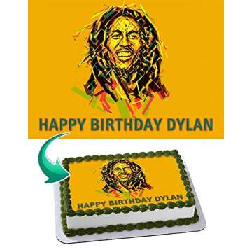 Cakecery Bob Marley Edible Cake Image Topper Personalized Birthday Cake Banner 1/4 Sheet
