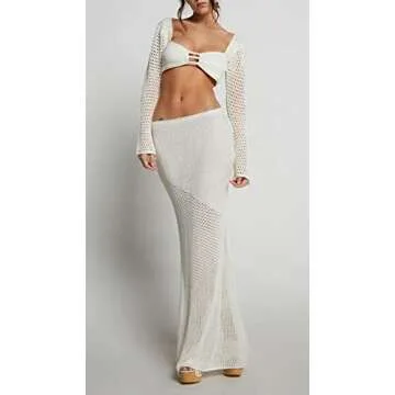 Women Sexy 2 Piece Skirt Set Sleeveless Crop Camis Top Split Maxi Midi Skirts Outfit Y2k Trendy Beach Wear