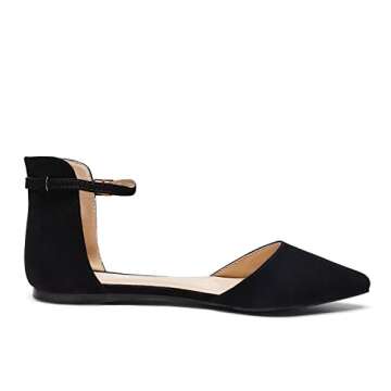 DREAM PAIRS Women's Pointed Toe Dress Flats Ankle Strap D'Orsay Ballet Comfort Slip On Casual Flat S...