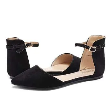 DREAM PAIRS Women's Pointed Toe Dress Flats Ankle Strap D'Orsay Ballet Comfort Slip On Casual Flat Shoes for Wedding Work Office Business,Size 9,Black/Suede,Flapointed-Ankle