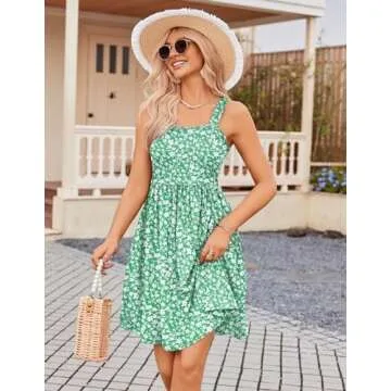 HOTOUCH Women's Summer Casual Sleeveless Square Neck Strappy Split Dress Short Floral Cami Mini Dresses with Pocket