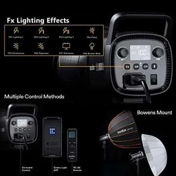 Godox SL100D Daylight LED Video Light, 100W 5600K 32100Lux @1M CRI 96+TLCI 97+ Bowens Mount COB LED Continuous Light, 8 FX Effects 0-100% Brightness Studio Light with RC-A6 Remote