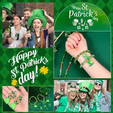 JADVY St Patricks Day Crystal Beads for Bracelets Making Kit, Glass Crystal Beads for Jewelry Making Kit with Charms, Beads & Bead Assortments for St Patricks Day Crafts Decorations Accessories