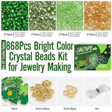 JADVY St Patricks Day Crystal Beads for Bracelets Making Kit, Glass Crystal Beads for Jewelry Making Kit with Charms, Beads & Bead Assortments for St Patricks Day Crafts Decorations Accessories