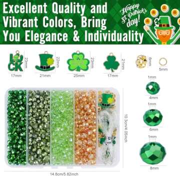 JADVY St Patricks Day Crystal Beads for Bracelets Making Kit, Glass Crystal Beads for Jewelry Making Kit with Charms, Beads & Bead Assortments for St Patricks Day Crafts Decorations Accessories