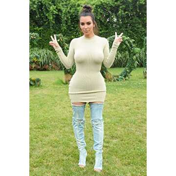 Liliana Barbara-13 Thigh High Over Knee Denim Open Toe Stiletto Heel Boot Lite Blue 6