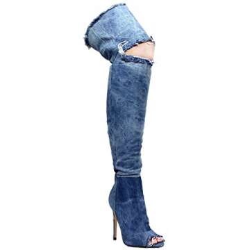 Liliana Barbara-13 Thigh High Over Knee Denim Open Toe Stiletto Heel Boot Lite Blue 6