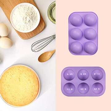 2 Pack 6-Cavity Semi Sphere Silicone Mold, Baking Mold for Making Hot Chocolate Bomb, Cake, Jelly, Dome Mousse (Purple)