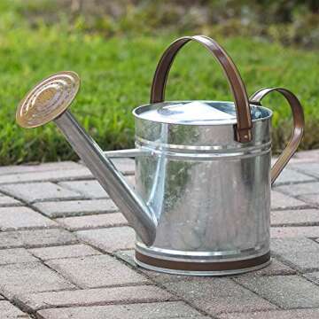 Arcadia Garden Products WC14 Classic Shiny Galvanized Metal Watering Can, Easy-Pour, Indoor and Outdoor, 2.6 gal