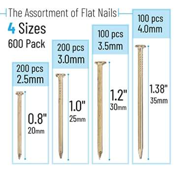 Mr. Pen- Nail Assortment Kit, 600 Pcs, 4 Sizes, Gold, Small Nails, Nails for Hanging Pictures, Finis...