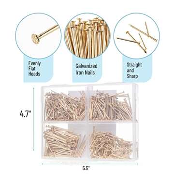 Mr. Pen- Nail Assortment Kit, 600 Pcs, 4 Sizes, Gold, Small Nails, Nails for Hanging Pictures, Finishing Nails, Wall Nails for Hanging, Pin Nails, Hardware Nails, Assorted Nails, Galvanized Nails