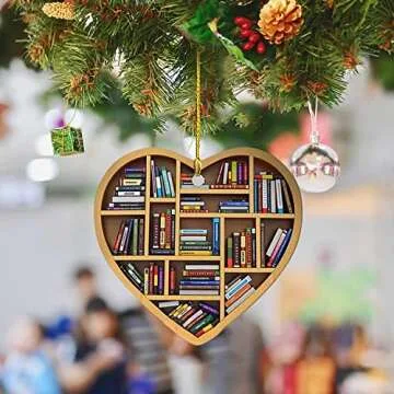 Book Lovers Heart Ornament, Reading Book Christmas Ornament, Acrylic Tree Ornament Christmas Tree Decorations Gift Suitable for Halloween, Thanksgiving, Christmas
