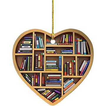 Book Lovers Heart Ornament, Reading Book Christmas Ornament, Acrylic Tree Ornament Christmas Tree Decorations Gift Suitable for Halloween, Thanksgiving, Christmas