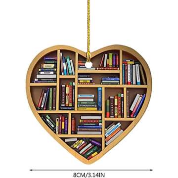 Book Lovers Heart Ornament, Reading Book Christmas Ornament, Acrylic Tree Ornament Christmas Tree Decorations Gift Suitable for Halloween, Thanksgiving, Christmas