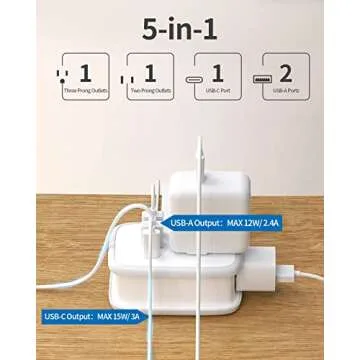 USB C Travel Power Strip, NTONPOWER Flat Plug Power Strip with 3ft Wrapped Around Extension Cord, 2 ...