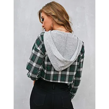 Stylish SOLY HUX Plaid Women's Hoodie Crop Top