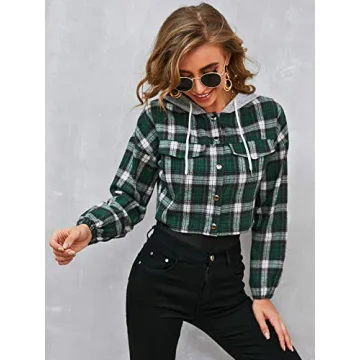Stylish SOLY HUX Plaid Women's Hoodie Crop Top