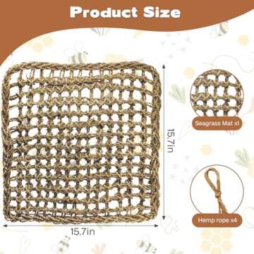 kathson Rabbit Hammock Swing 15.7 x 15.7 inch Rabbit Natural Seagrass Activity Zone Mat Guinea Pig H...