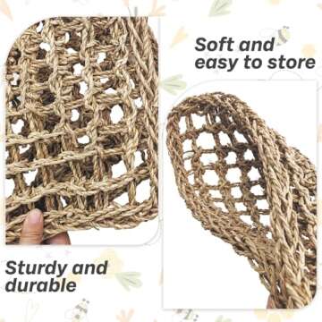 kathson Rabbit Hammock Swing 15.7 x 15.7 inch Rabbit Natural Seagrass Activity Zone Mat Guinea Pig Hammock Bunny Chew Toys for Small Animal Ferret Parakeet Bearded Dragon Chinchilla