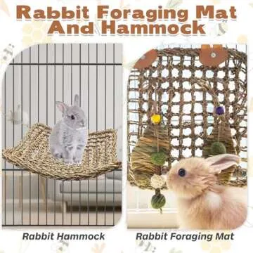 kathson Rabbit Hammock Swing 15.7 x 15.7 inch Rabbit Natural Seagrass Activity Zone Mat Guinea Pig Hammock Bunny Chew Toys for Small Animal Ferret Parakeet Bearded Dragon Chinchilla