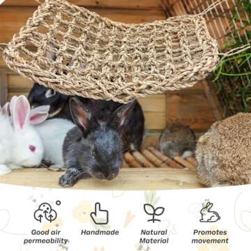 kathson Rabbit Hammock Swing 15.7 x 15.7 inch Rabbit Natural Seagrass Activity Zone Mat Guinea Pig Hammock Bunny Chew Toys for Small Animal Ferret Parakeet Bearded Dragon Chinchilla