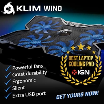 KLIM Wind Laptop Cooling Pad 4 Fans 1200 RPM USB Blue