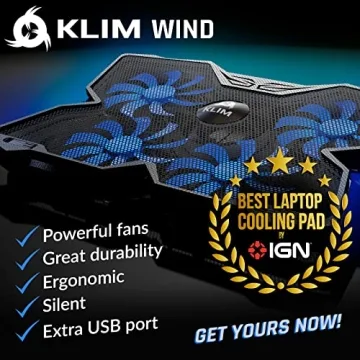 KLIM Wind Laptop Cooling Pad 4 Fans 1200 RPM USB Blue