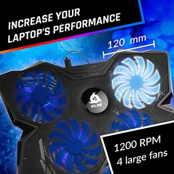 KLIM Wind Laptop Cooling Pad 4 Fans 1200 RPM USB Blue