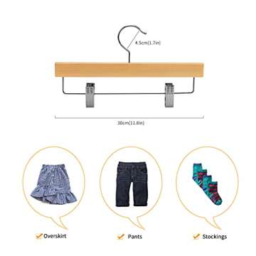 Nature Smile 11.8'' Kids Baby Toddler Children Solid Wooden Pants Hangers,Wood Skirts Hangers,Trouse...