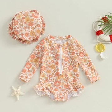 MERSARIPHY Baby Girl Swimsuit Rash Guard with Hat