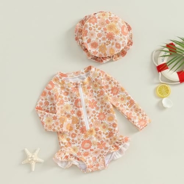 MERSARIPHY Baby Girl Swimsuit Rash Guard with Hat