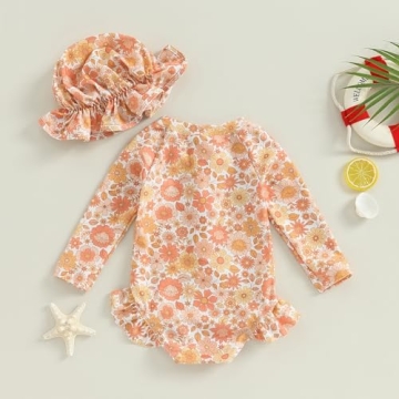 MERSARIPHY Baby Girl Swimsuit Rash Guard with Hat