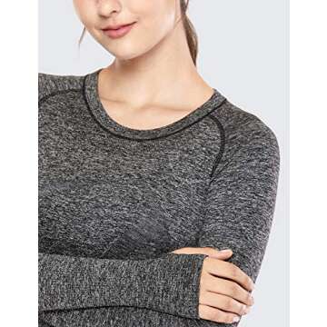 CRZ YOGA Women's Seamless Athletic Long Sleeves Sports Running Shirt Breathable Gym Workout Top Black/White-Slim Fit Medium