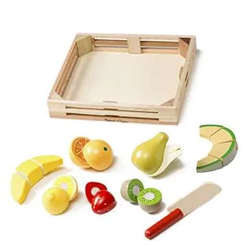 Melissa & Doug Cutting Fruit Set (18pcs): Wooden Play Food Set & 1 Scratch Art Mini-Pad Bundle (40211)