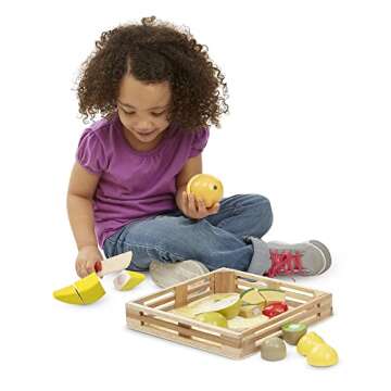 Melissa & Doug Cutting Fruit Set (18pcs): Wooden Play Food Set & 1 Scratch Art Mini-Pad Bundle (40211)