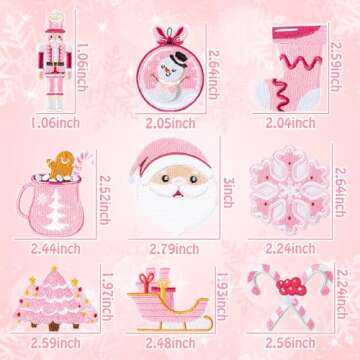 9 Pcs Pink Christmas Iron on Patches for DIY Holiday Crafting