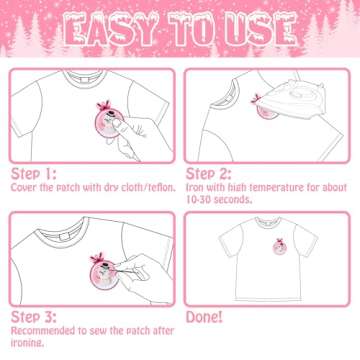 9 Pink Christmas Iron on Patches for Festive DIY Crafts