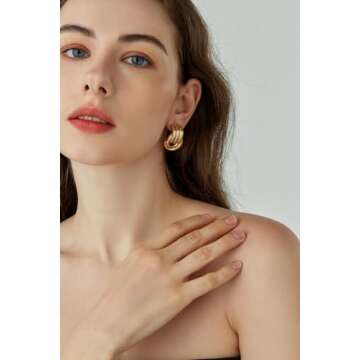 Chunky Gold Knot Dangle Earrings for Women, Statement, Lightweight and Hypoallergenic(Medium-Gold)