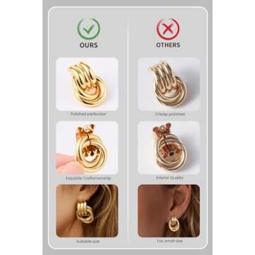 Chunky Gold Knot Dangle Earrings for Women, Statement, Lightweight and Hypoallergenic(Medium-Gold)