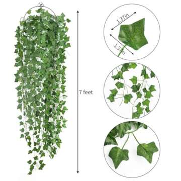 JPSOR 12pcs 84ft Fake Vines Fake Ivy Leaves Artificial Ivy Garland Greenery Hanging Plants Green Vin...