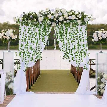 JPSOR 12pcs 84ft Fake Vines Fake Ivy Leaves Artificial Ivy Garland Greenery Hanging Plants Green Vines for Bedroom Party Wedding Wall Indoor Outdoor Home Decor