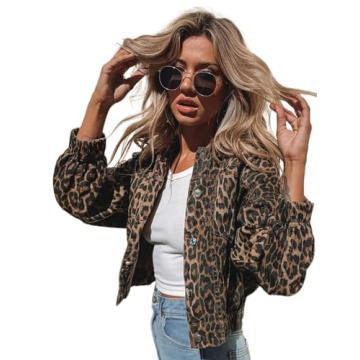 Leopard Print Denim Jacket for Women - Retro Button-Up Design