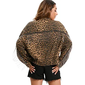 Leopard Print Denim Jacket for Women - Retro Button-Up Design