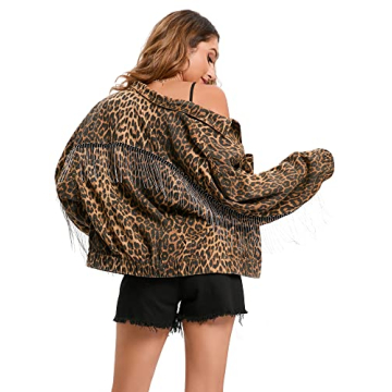 Leopard Print Denim Jacket for Women - Retro Button-Up Design