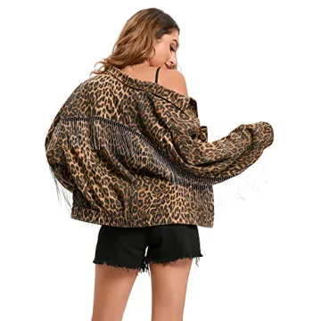 Leopard Print Denim Jacket for Women - Retro Button-Up Design