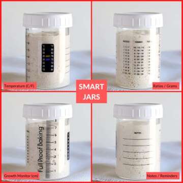Full Proof Baking Sourdough Starter Jars with Date Mark Thermometer Tracker - 2-Pc 10oz Glass Set fo...